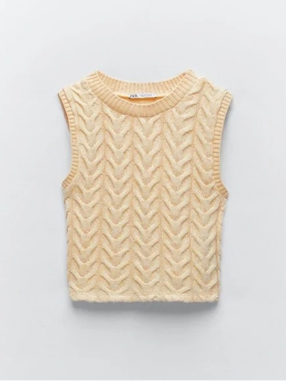 Zara Cream Cable-Knit Sleeveless Crop Top